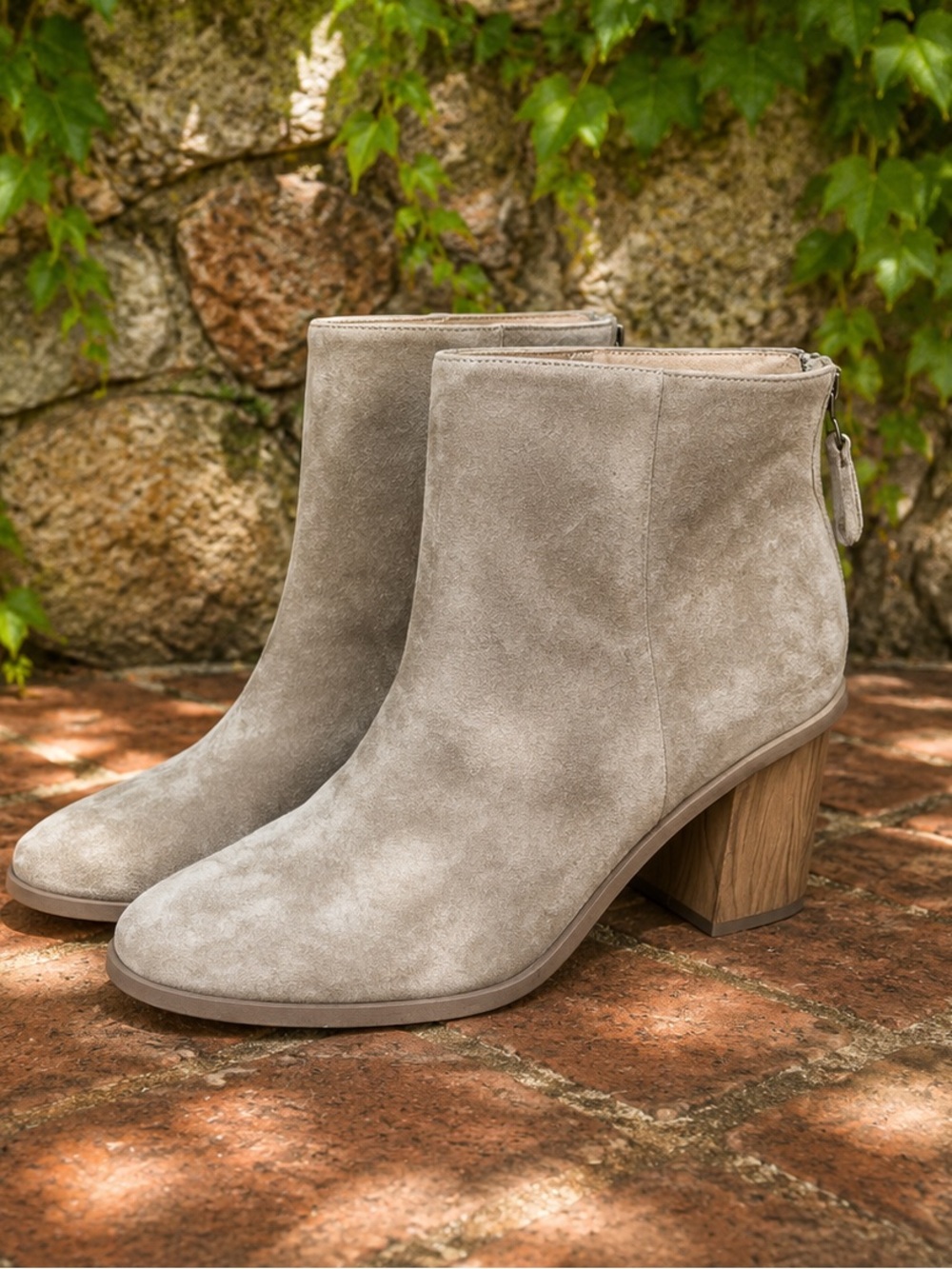 SPLENDID Neutral Fall Buff Suede Ankle Boots with Block Heels, 9.5